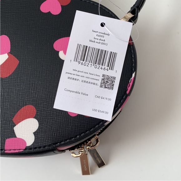 ♠️kate spade Love Shack Flutter Hearts Printed Heart Purse, Black Multi NWT - Picture 10 of 11